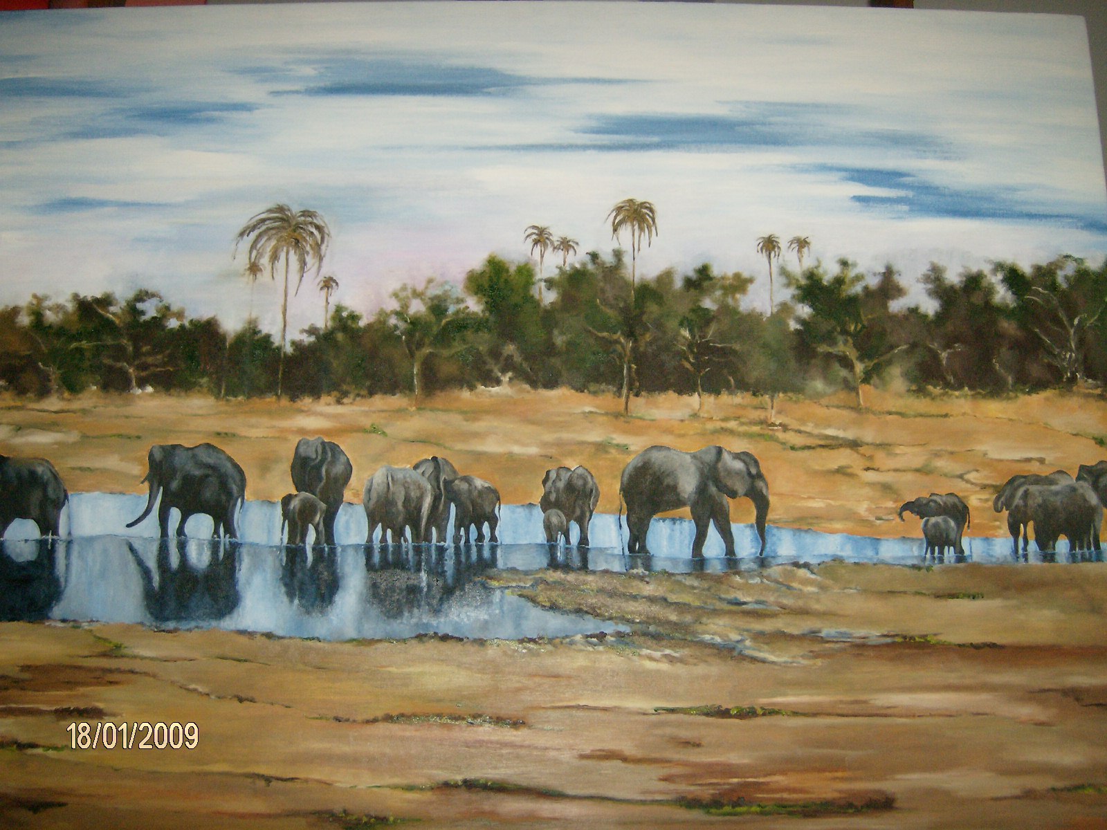 Elefantes No Charco 70x90cms