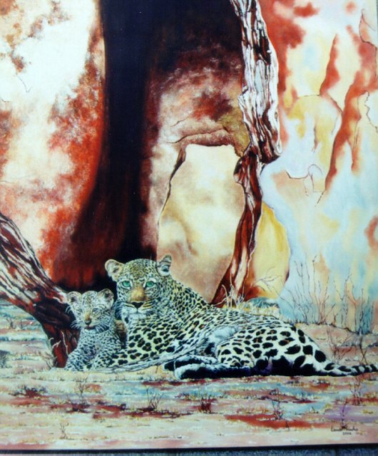 Leopardo Com Filhote 90x60cms