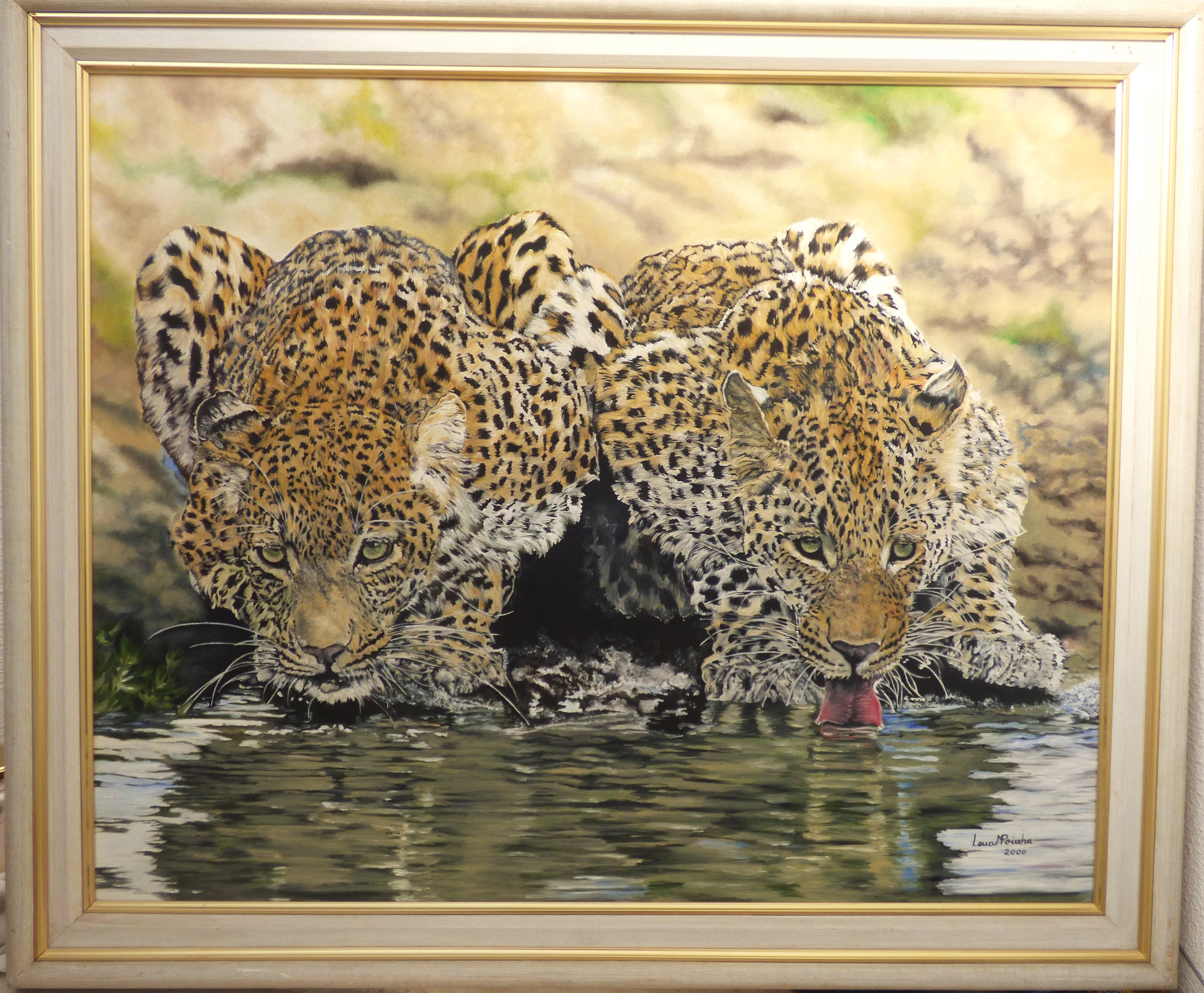 Leopards Drinking 70x80cms